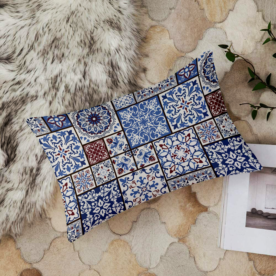 Ethnic Persian Art Box Printed Canvas Cotton Rectangular Cushion Covers, Set of 2 (12 x 18 Inches)