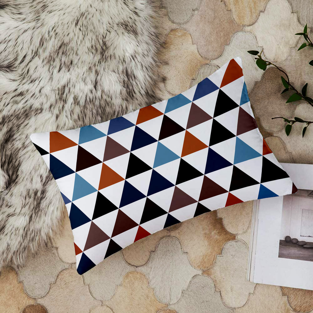 Geometrical Multi color Printed Canvas Cotton Rectangular Cushion Covers, Set of 2 (12 x 18 Inches)