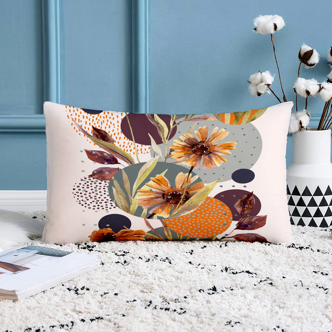 Multi-Color Tulip Printed Canvas Cotton Rectangular Cushion Covers, Set of 2