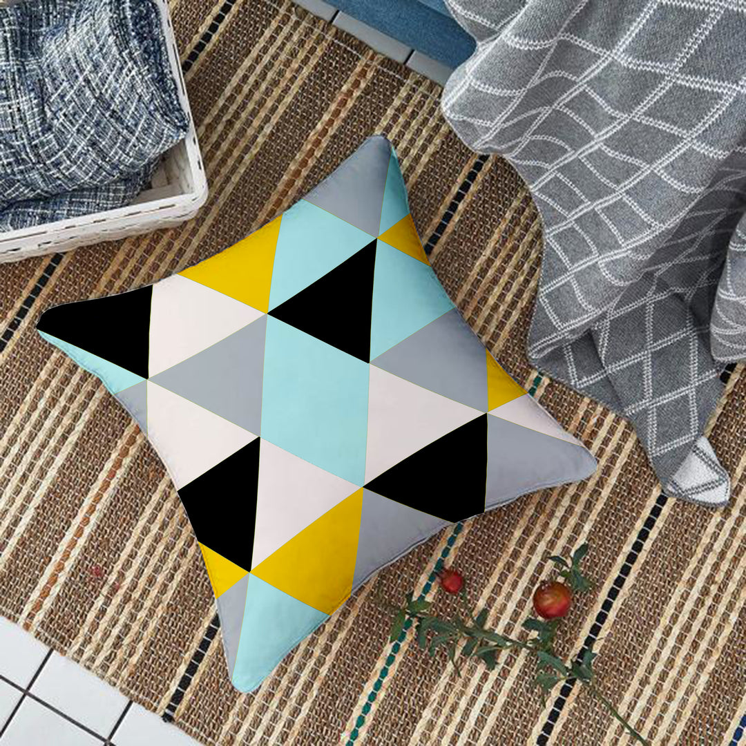 Yellow & Black Geometrical Printed Canvas Cotton Cushion Covers, Set of 5