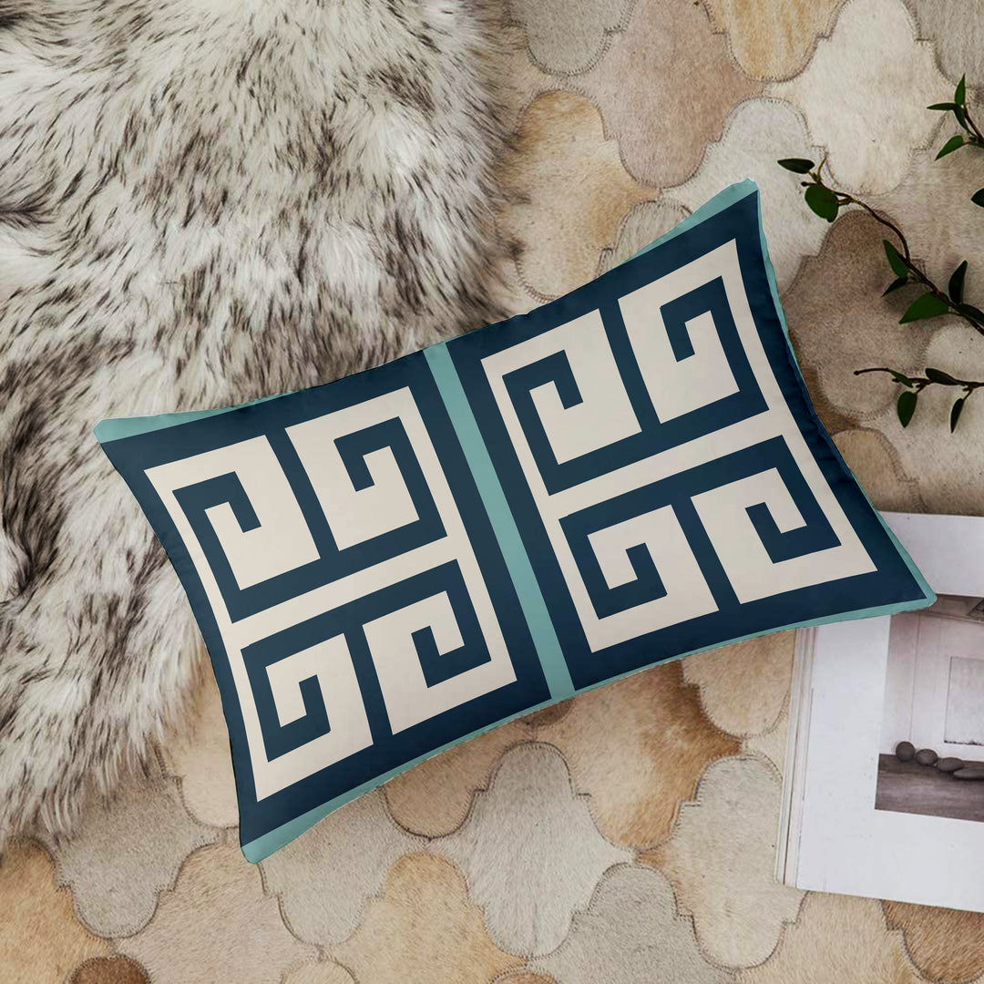 Geometrical Printed Canvas Cotton Rectangular Cushion Covers, Set of 2 (12 x 18 Inches)
