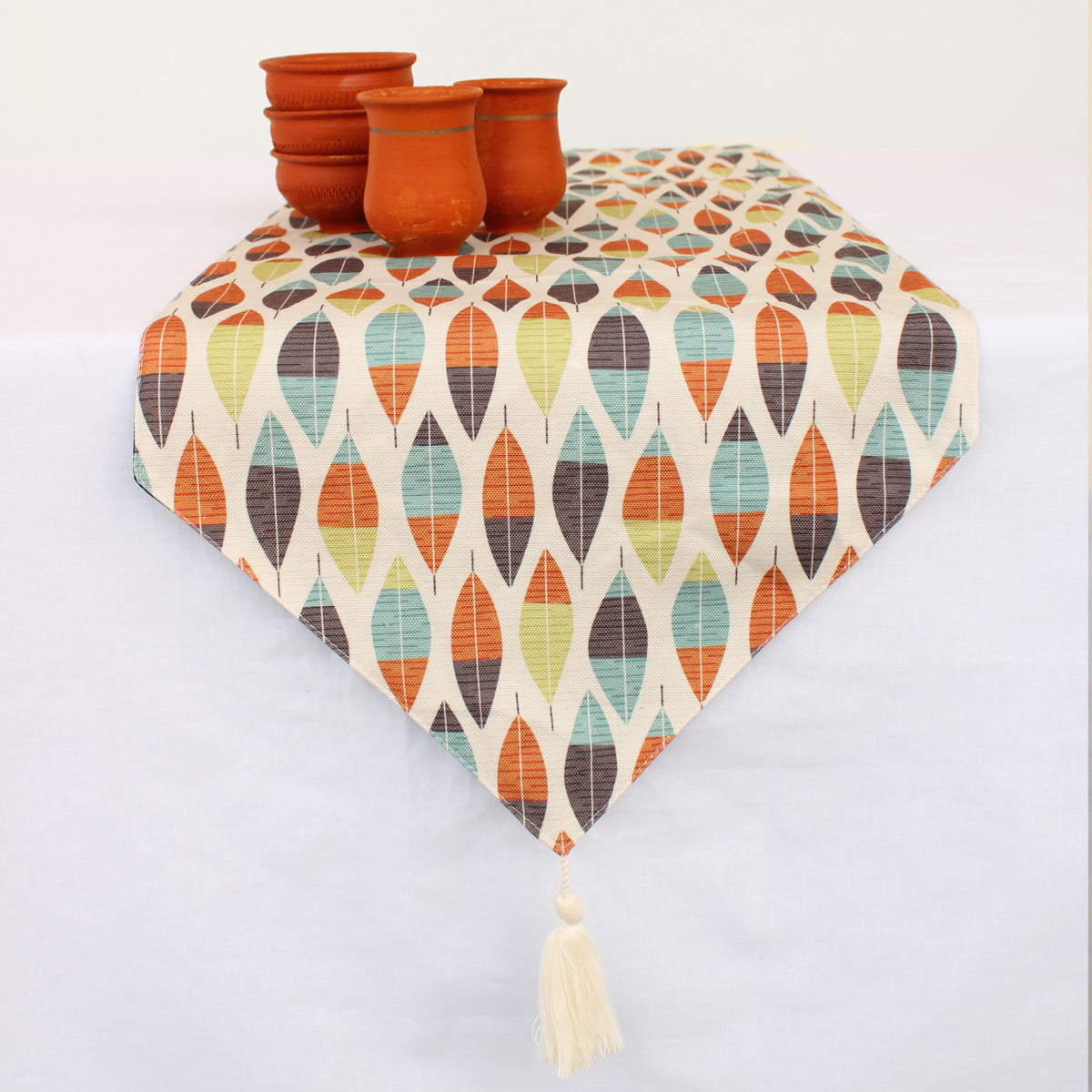 Botanical Cotton Canvas Table Runner With Tassel STITCHNEST