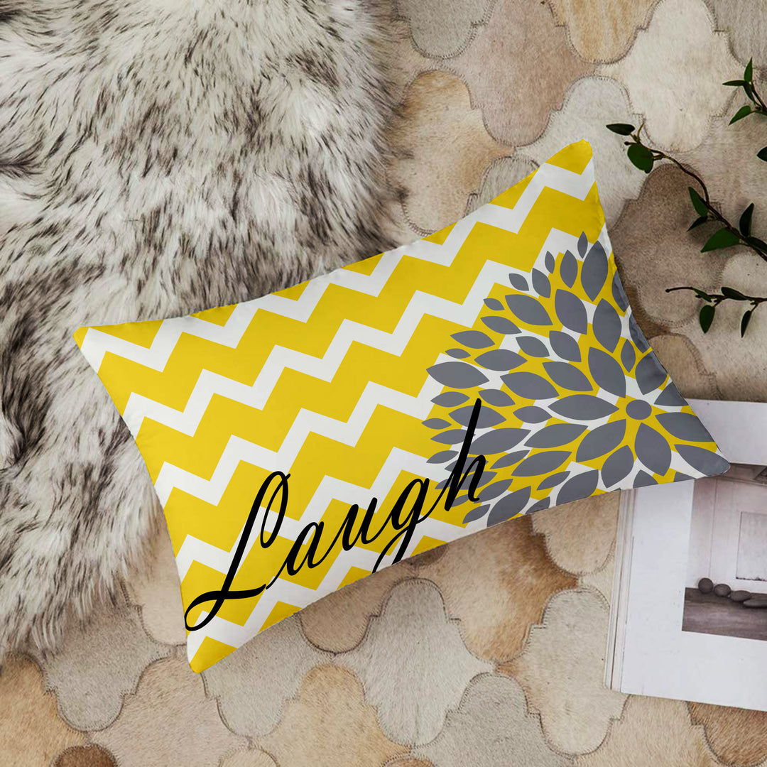 Yellow Bird Floral Printed Canvas Cotton Rectangular Cushion Covers, Set of 2