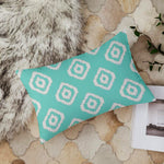 Load image into Gallery viewer, Teal Geometrical Ikat Ethnic Printed Cotton Canvas Rectangular Cushion Covers, Set of 2 (12 x 18 Inches)