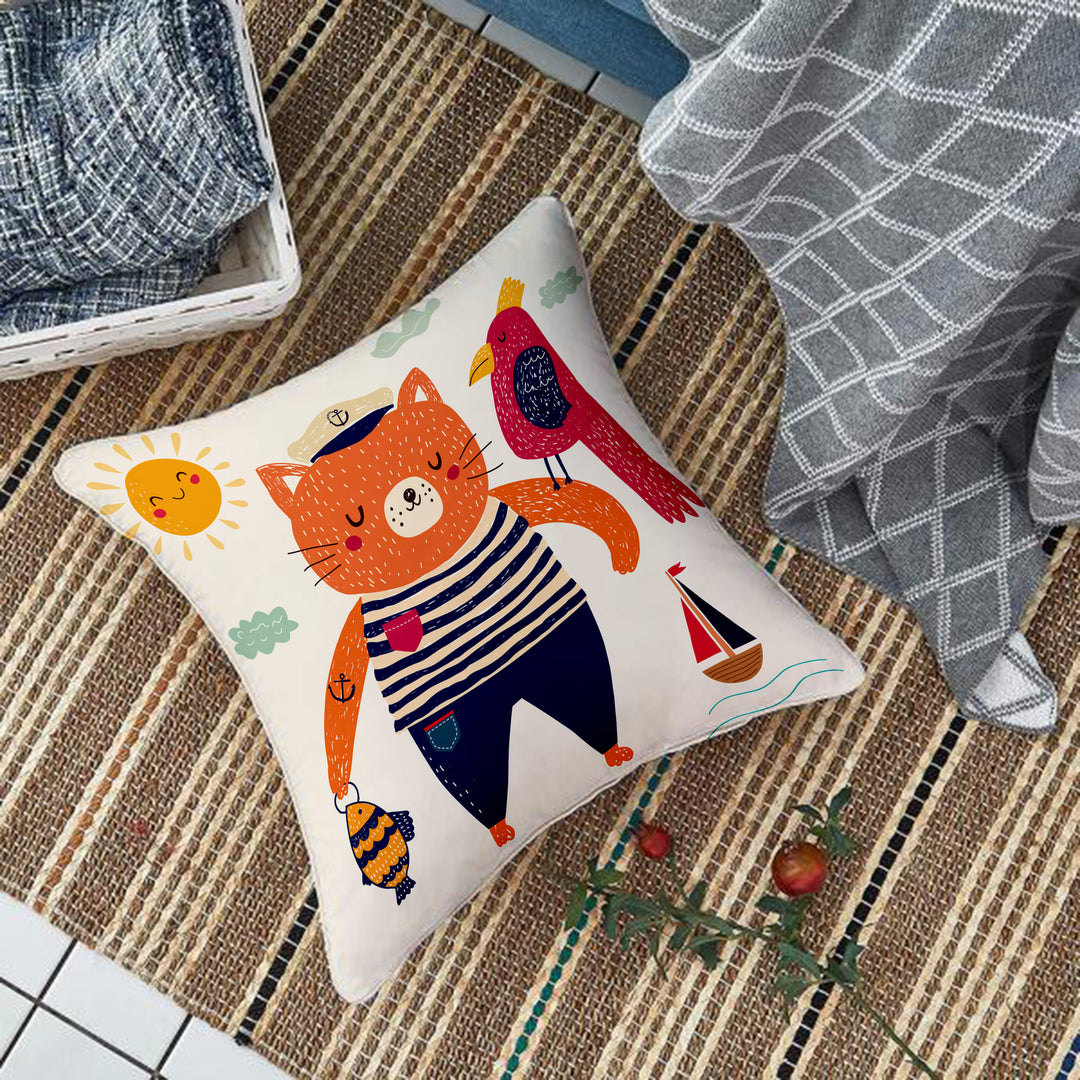 Animal Printed Cotton Canvas Decorative Cushion Cover , Set of 5