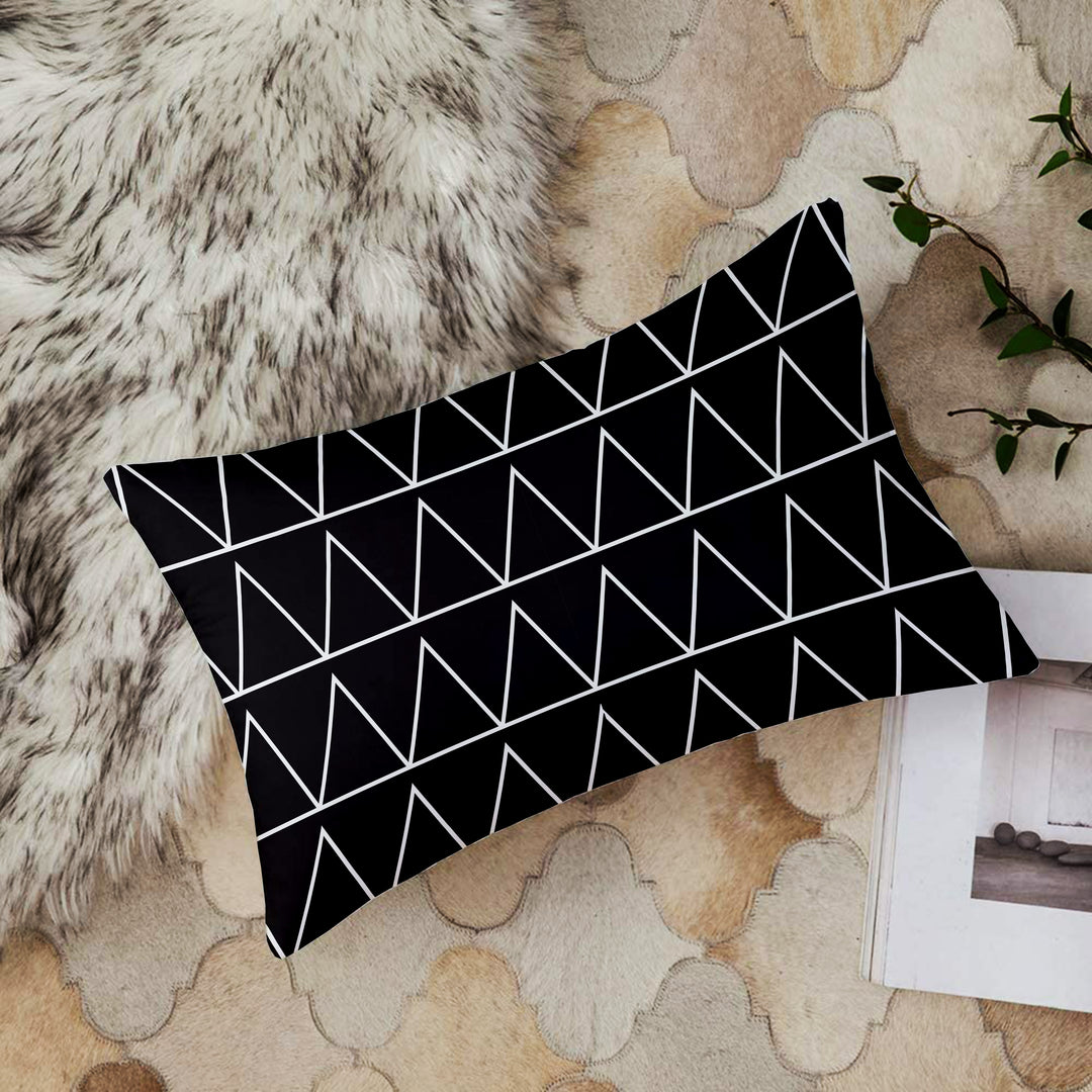 Geometrical Multi color Printed Canvas Cotton Rectangular Cushion Covers, Set of 2 (12 x 18 Inches)