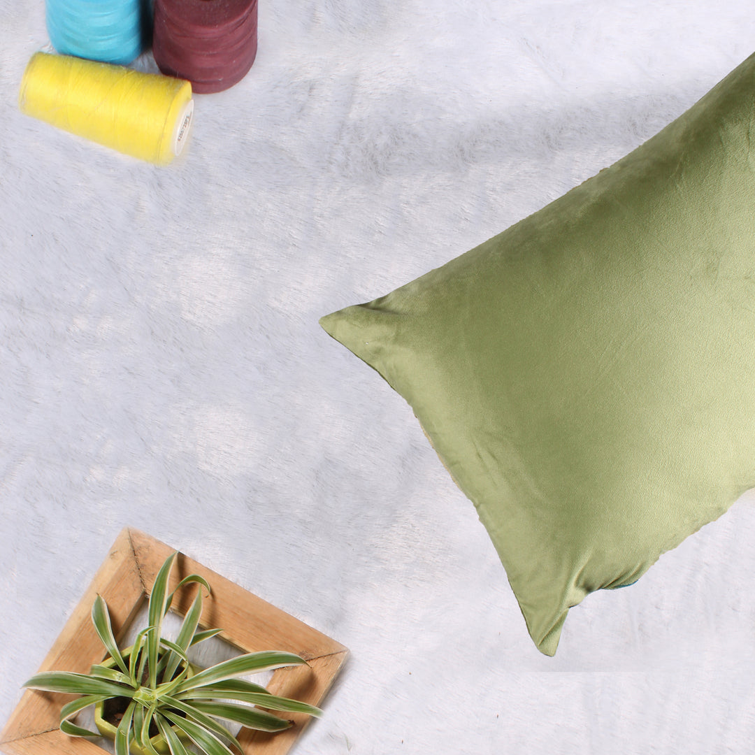 Soft Luxurious Velvet Cushion Covers Rectangular Set of 2 ,Mehndi
