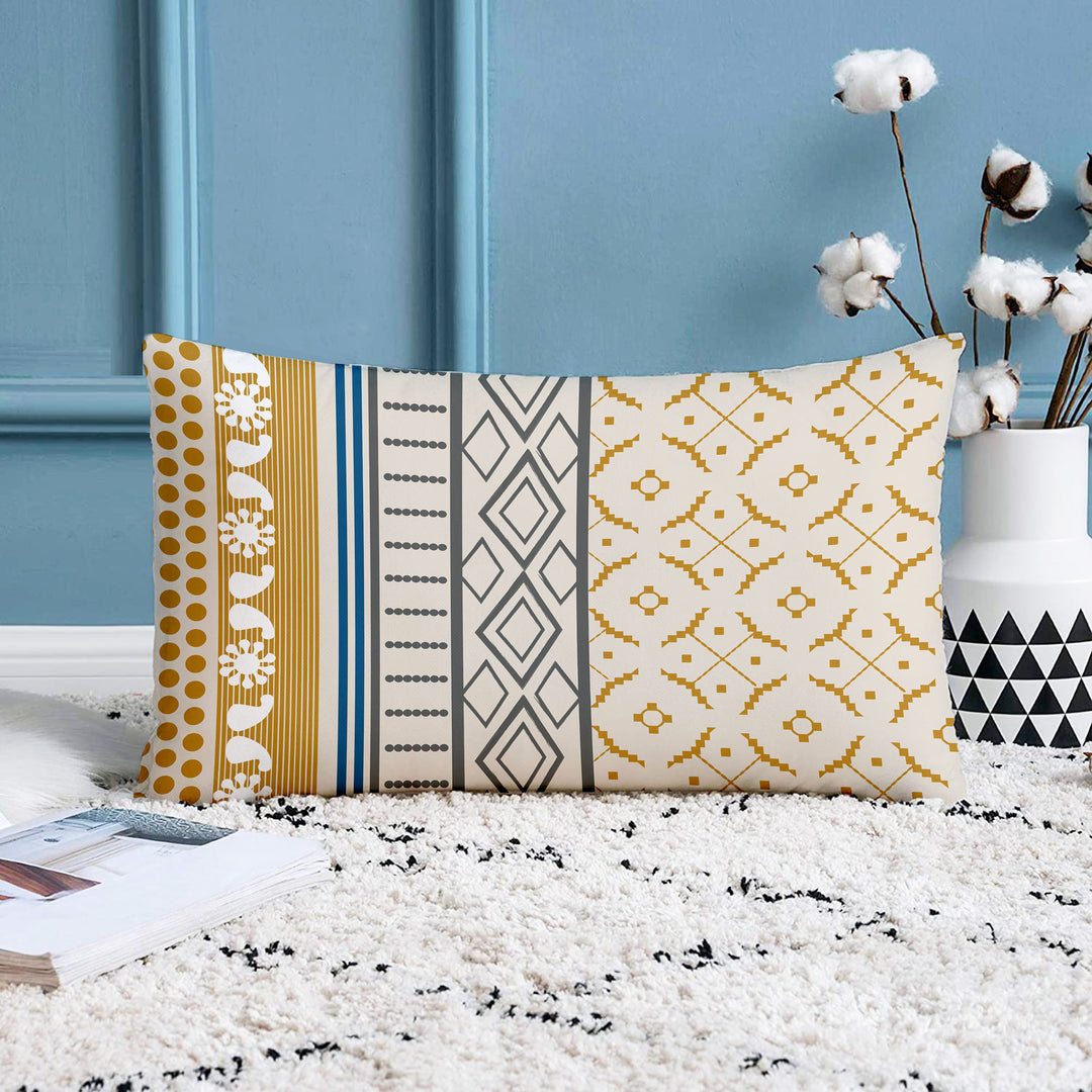 Geometrical Printed Canvas Cotton Rectangular Cushion Covers, Set of 2