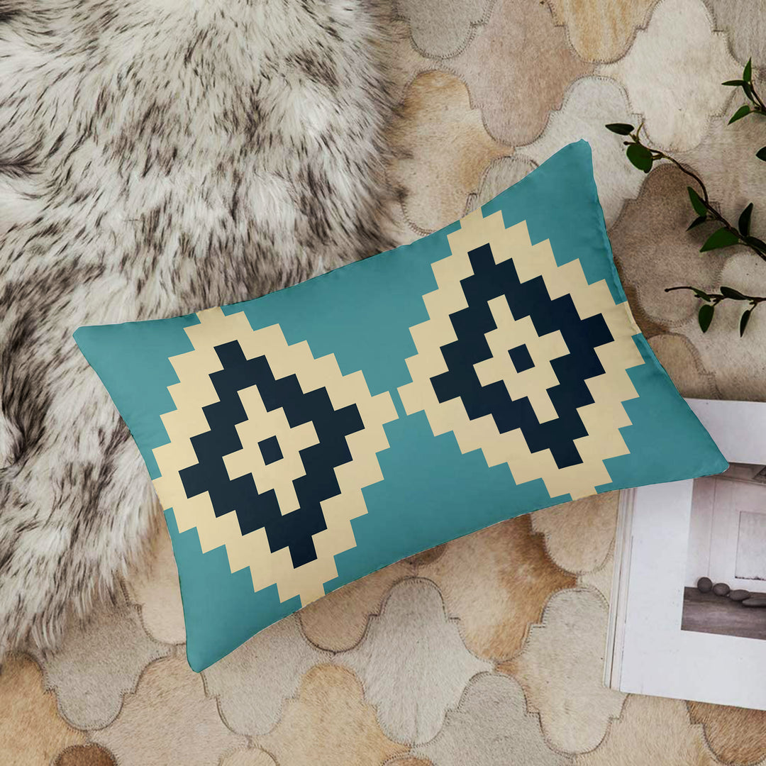 Geometrical Printed Canvas Cotton Rectangular Cushion Covers, Set of 2 (12 x 18 Inches)
