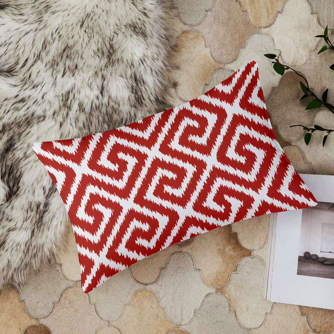 Red Geometrical Ikat Ethnic Printed Canvas Cotton Cushion Covers, Red Set of 2 (12 x 18 Inches)