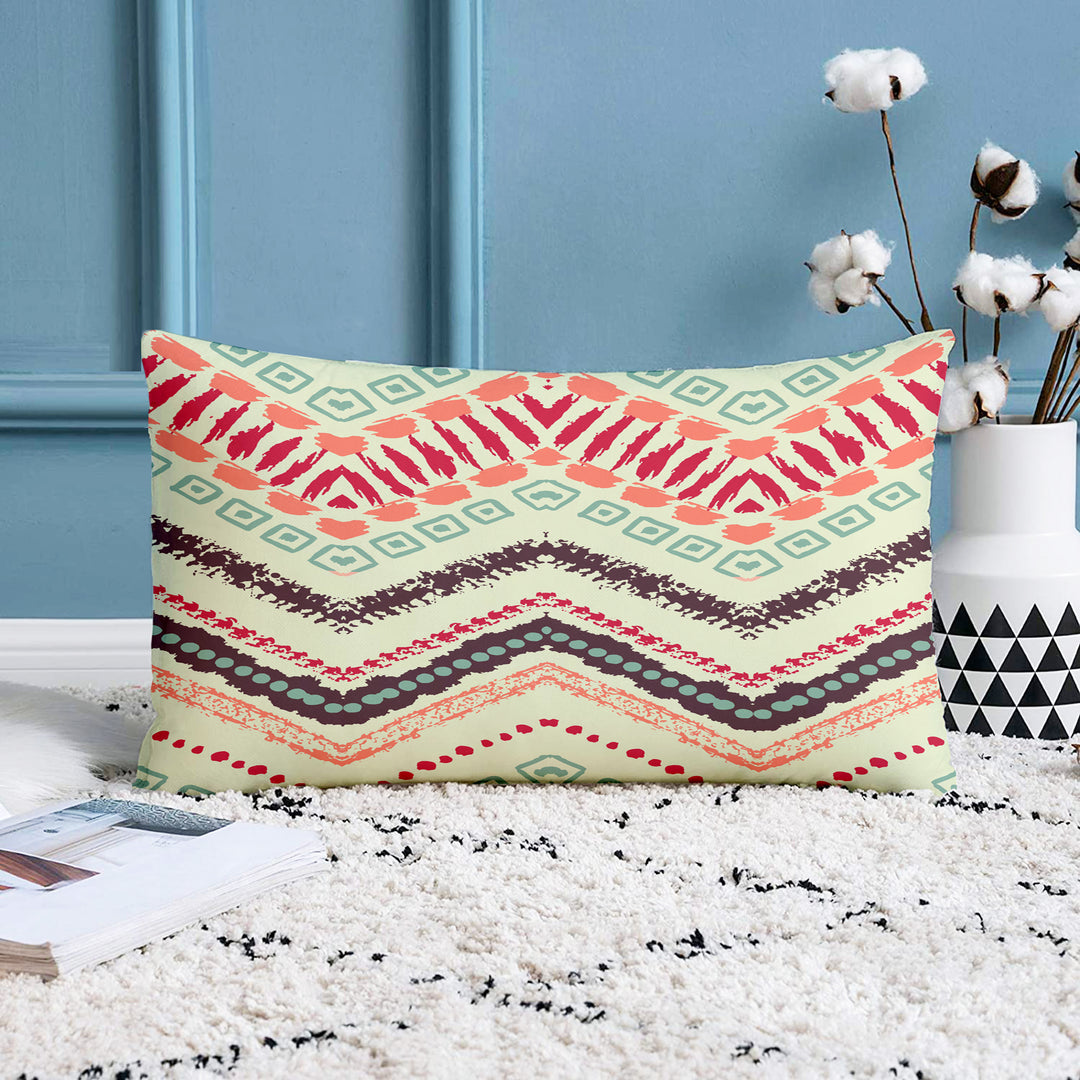 Yellow Geometrical Printed Canvas Cotton Rectangular Cushion Covers, Set of 2