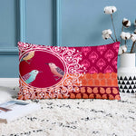 Load image into Gallery viewer, Pink Floral Bird Printed Canvas Cotton Rectangular Cushion Covers, Set of 2