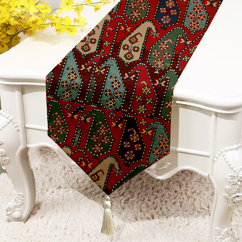 Serenity Exotic Canvas Table Runner for a Summery Look With Tassel