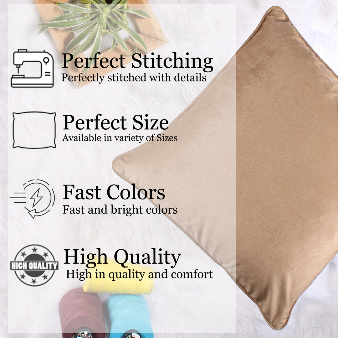 Velvet Cushion Cover With Piping - Perfect for Home Décor Set of 2, Brown