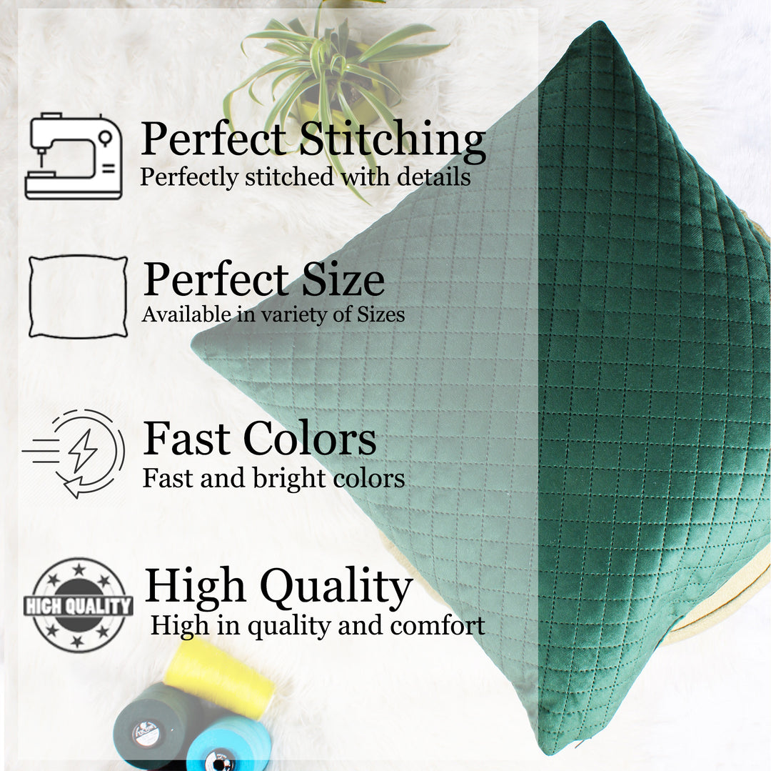 Both Side Quilted Velvet Cushion Cover (Set of 2), Green