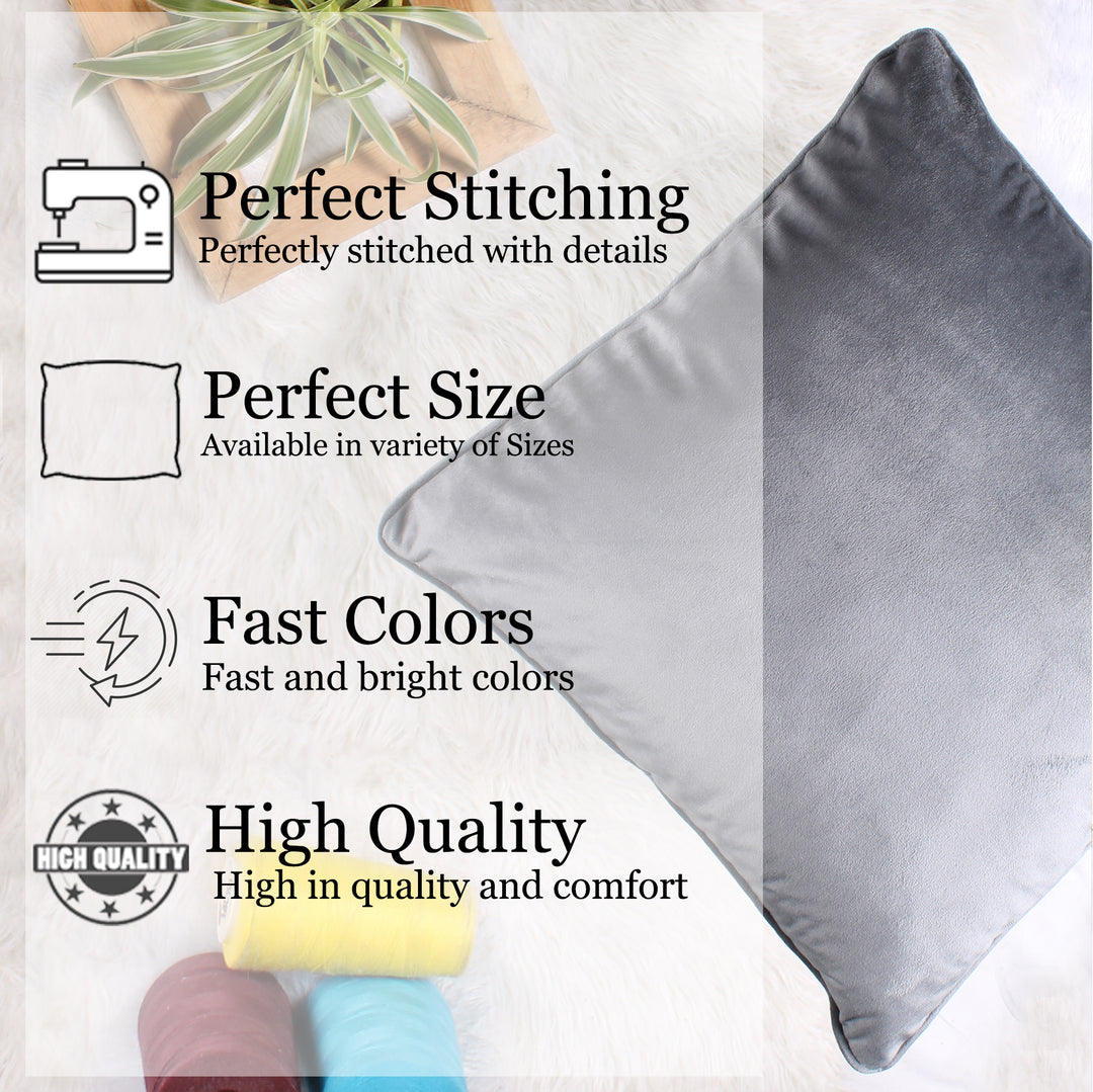 Velvet Cushion Cover With Piping - Perfect for Home Décor (Set of 2), Grey