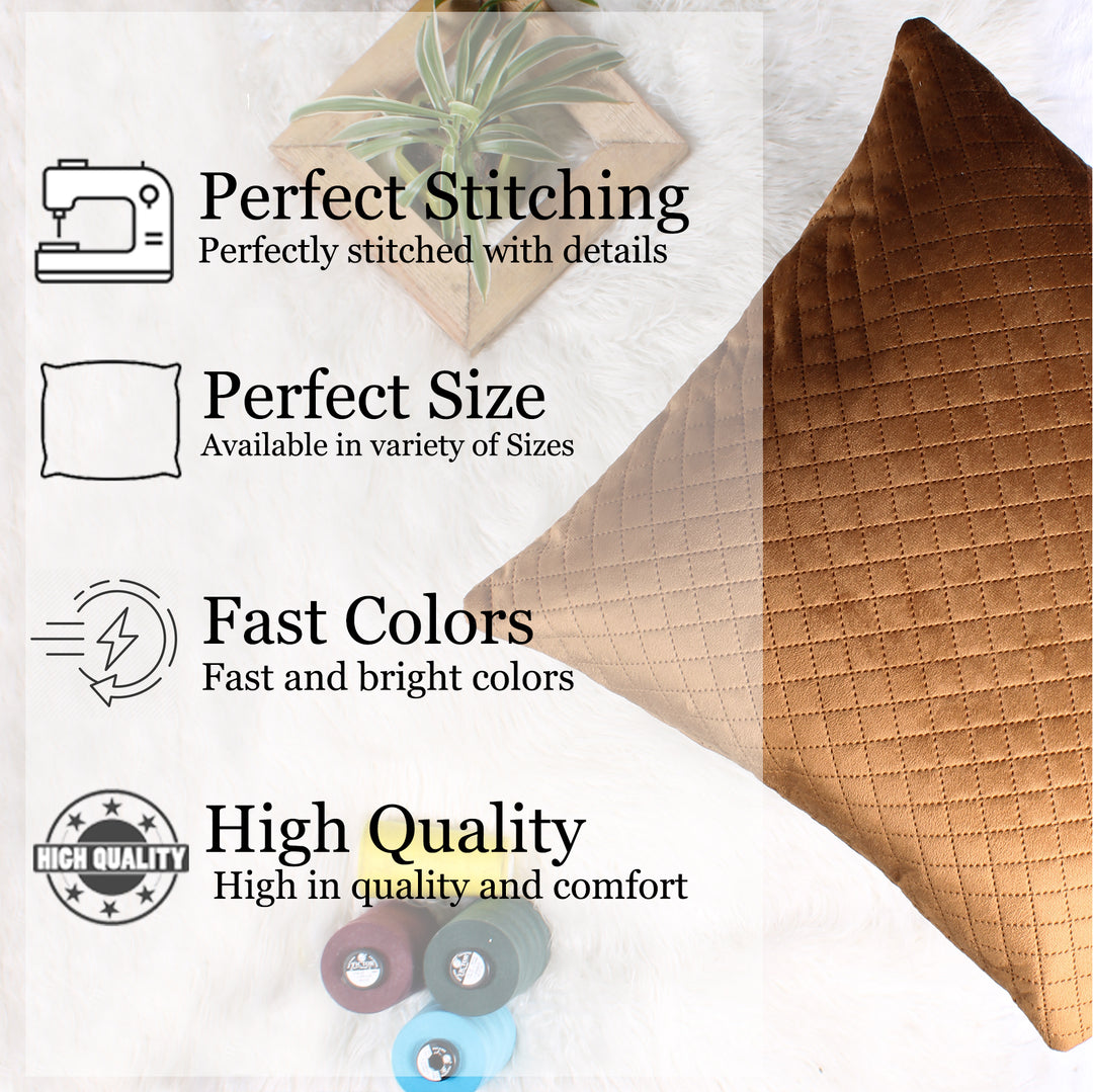 Both Side Quilted Velvet Cushion Cover (Set of 5), Brown