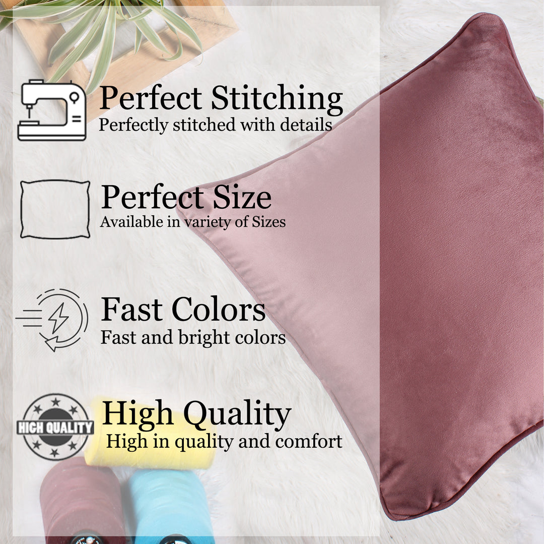 Velvet Cushion Cover With Piping - Perfect for Home Décor Set of 2, Peach