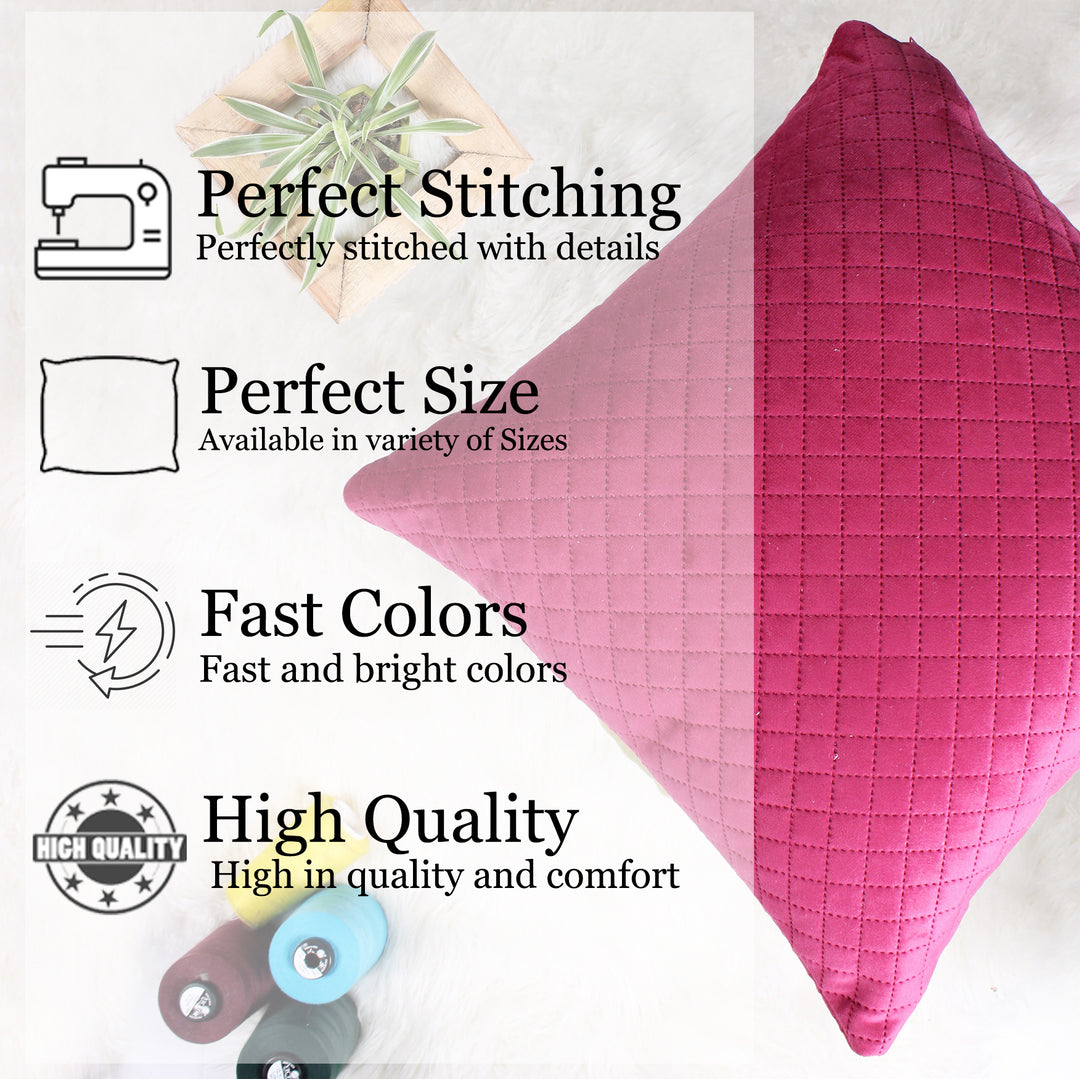 Both Side Quilted Velvet Cushion Cover (Set of 2), Maroon