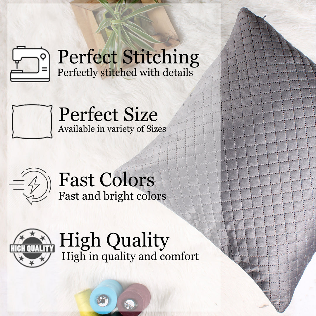 Both Side Quilted Velvet Cushion Cover (Set of 2), Grey