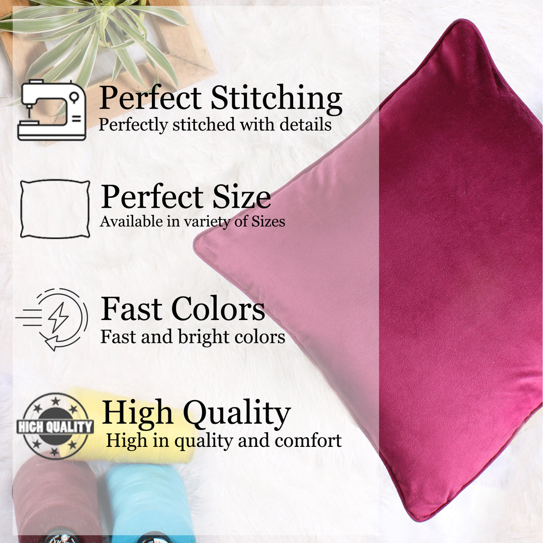Velvet Cushion Cover With Piping - Perfect for Home Décor Set of 2, Maroon