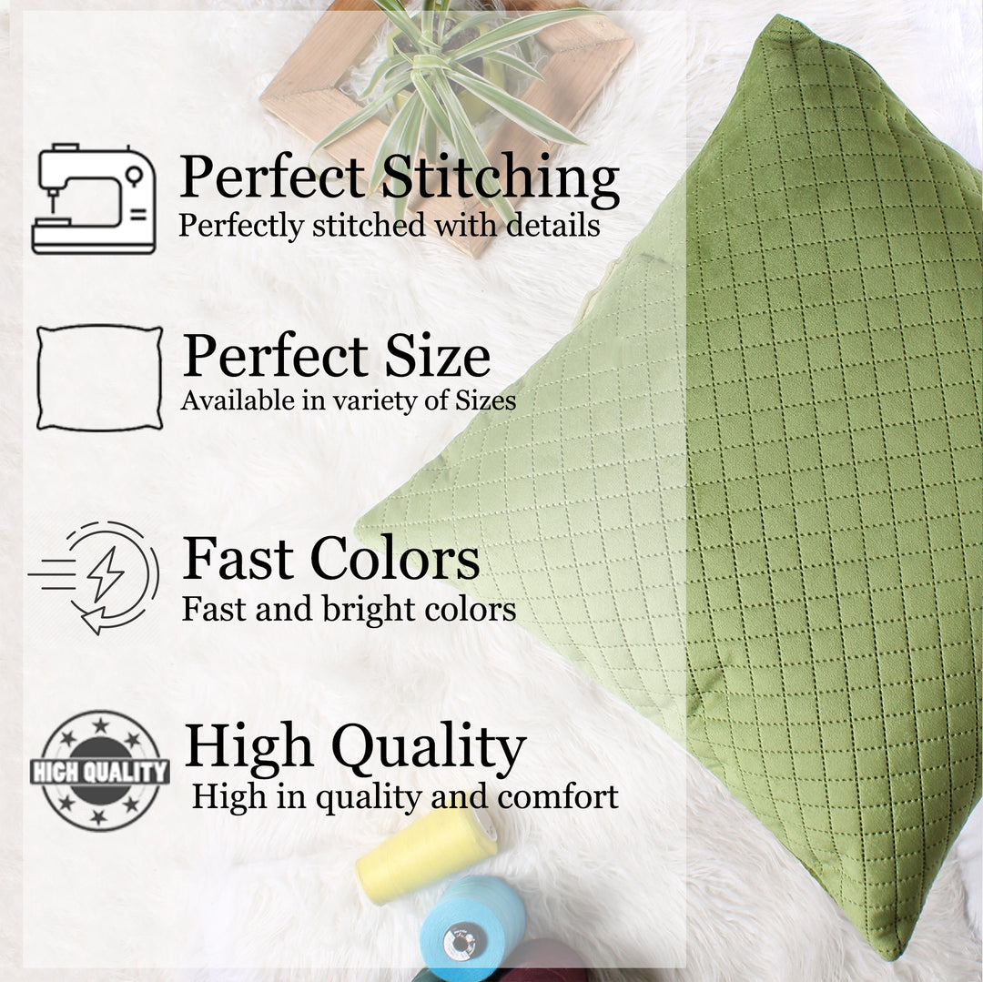 Both Side Quilted Velvet Cushion Cover (Set of 2), Mehndi