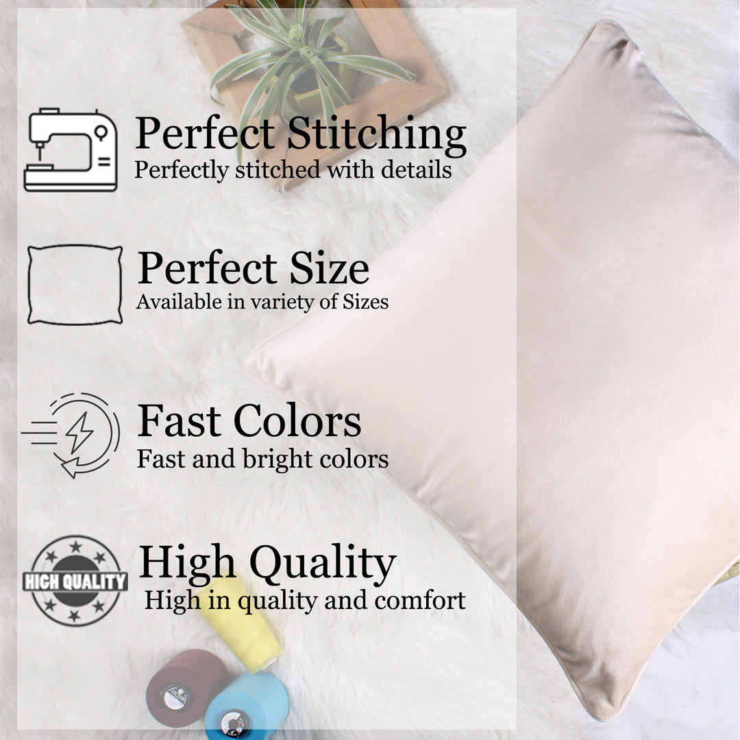 Velvet Cushion Cover With Piping - Perfect for Home Décor Set of 5, Beige