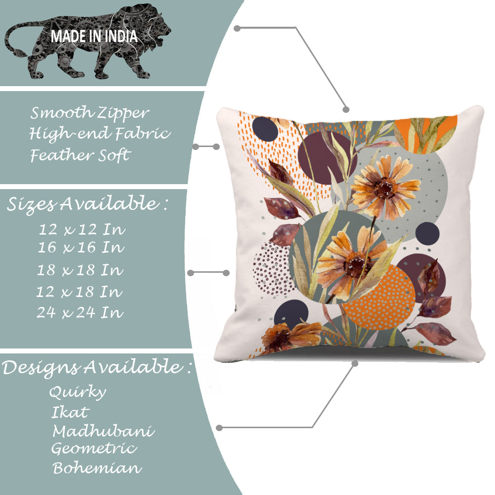Multi-Color Tulip Printed Canvas Cotton Cushion Covers, Set of 5