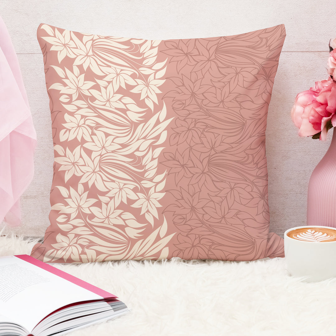 Peach & Green Floral Printed Canvas Cotton Rectangular Cushion Covers, Set of 2