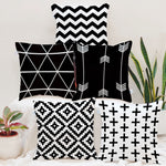 Load image into Gallery viewer, Geometric Black and White Printed Canvas Cotton Cushion Cover, Set of 5