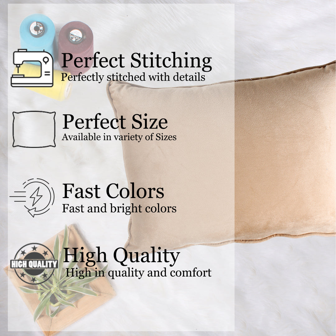 Velvet Cushion Cover With Piping - Perfect for Home Décor Rectangular Set of 2 ,Brown