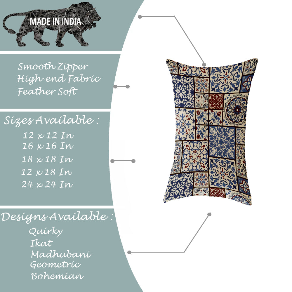 Ethnic Persian Art Box Printed Canvas Cotton Rectangular Cushion Covers, Set of 2 (12 x 18 Inches)