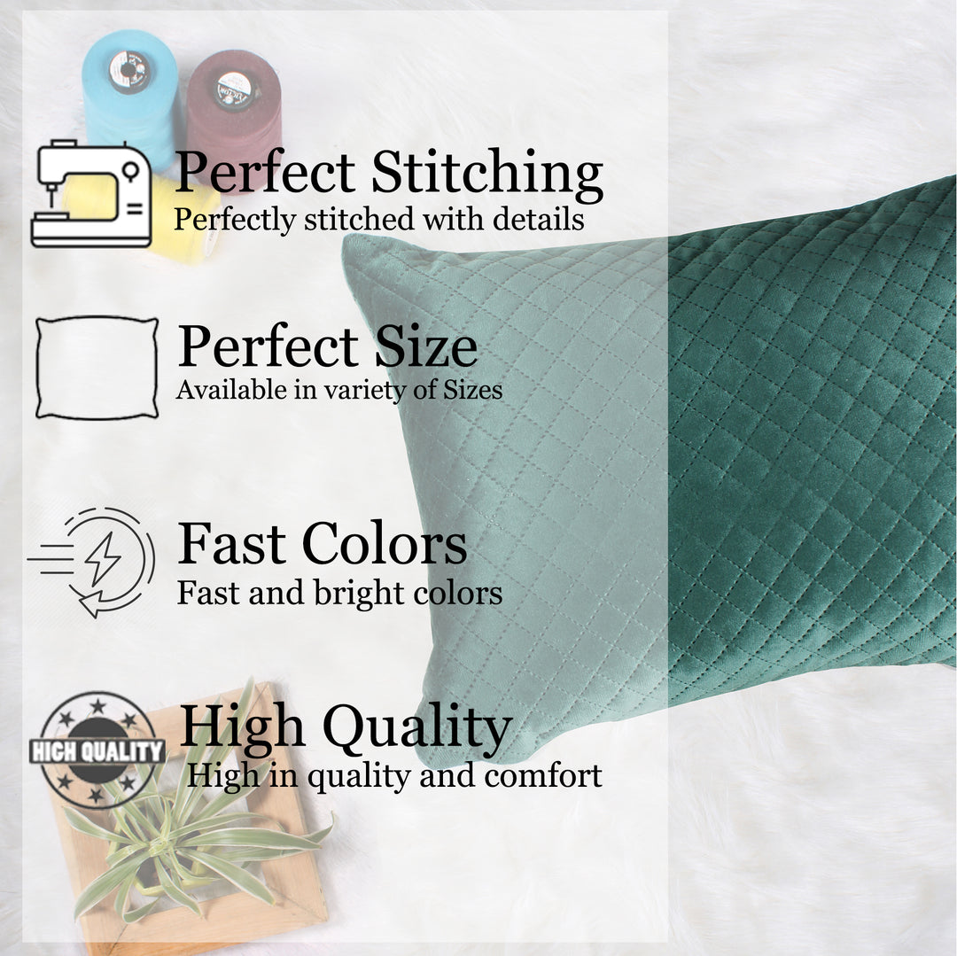 Both Side Quilted Velvet Rectangular Cushion Cover (Set of 2), Green
