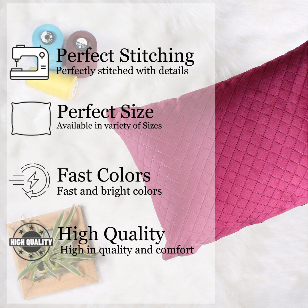 Both Side Quilted Velvet Rectangular Cushion Cover (Set of 2), Maroon