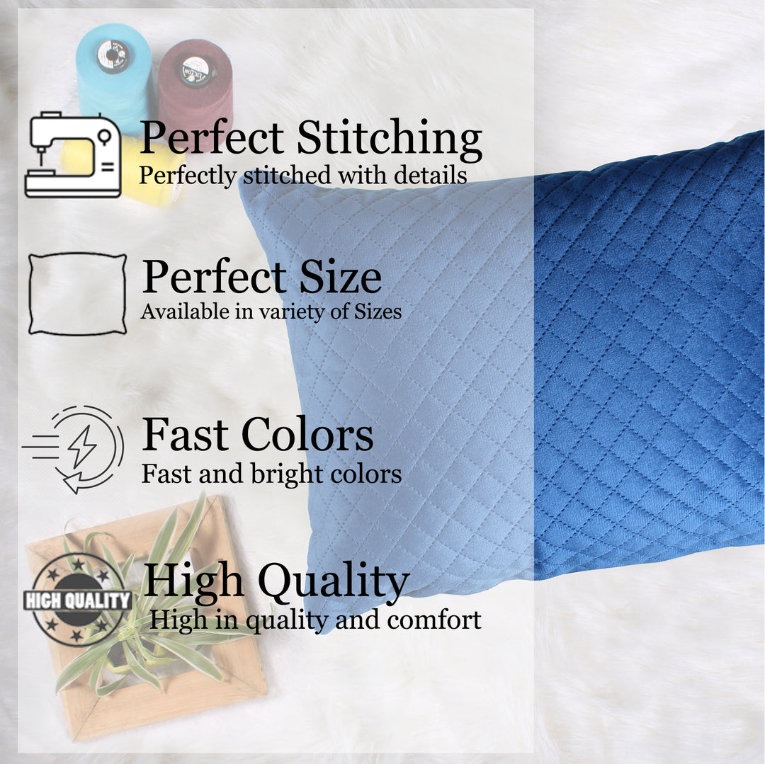 Both Side Quilted Velvet Rectangular Cushion Cover (Set of 2), Blue