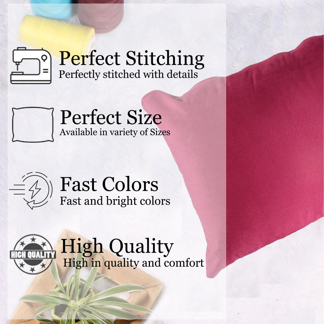 Soft Luxurious Velvet Cushion Covers Set of 5, Maroon
