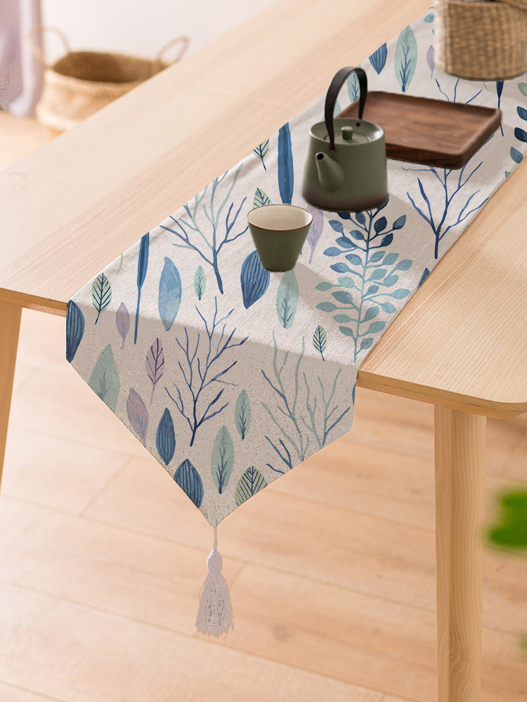 Refreshing Waterfall Exotic Canvas Table Runner for a Summery Look With Tassel