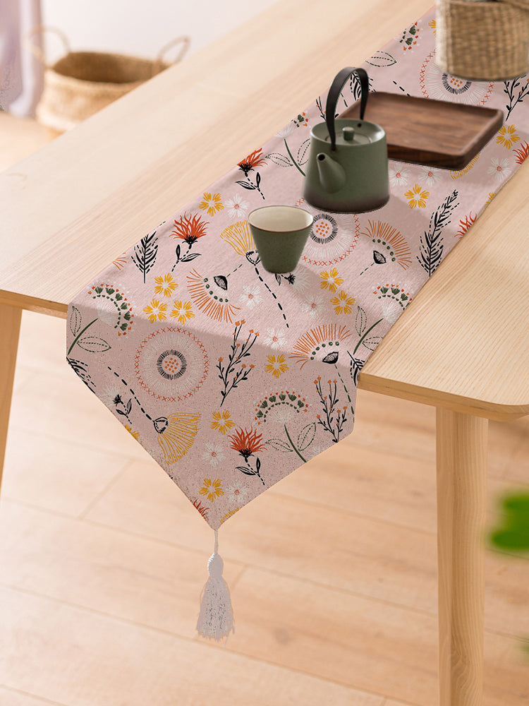 Cheerful Spring Exotic Canvas Table Runner for a Summery Look With Tassel