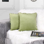Load image into Gallery viewer, Both Side with PomPom Quilted Velvet Cushion Cover (Set of 2), Mehndi