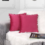 Load image into Gallery viewer, Both Side with PomPom Quilted Velvet Cushion Cover (Set of 2), Maroon