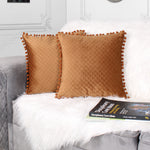Load image into Gallery viewer, Both Side with PomPom Quilted Velvet Cushion Cover (Set of 2), Brown