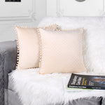 Load image into Gallery viewer, Both Side with PomPom Quilted Velvet Cushion Cover (Set of 2), Beige