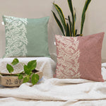 Load image into Gallery viewer, Peach & Green Floral Printed Canvas Cotton Rectangular Cushion Covers, Set of 2