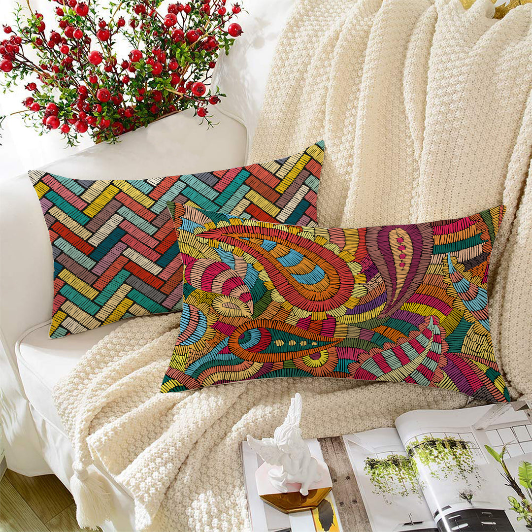 Abstract Printed Cotton Canvas Rectangular Cushion Covers, Set of 2 (12 x 18 Inches)