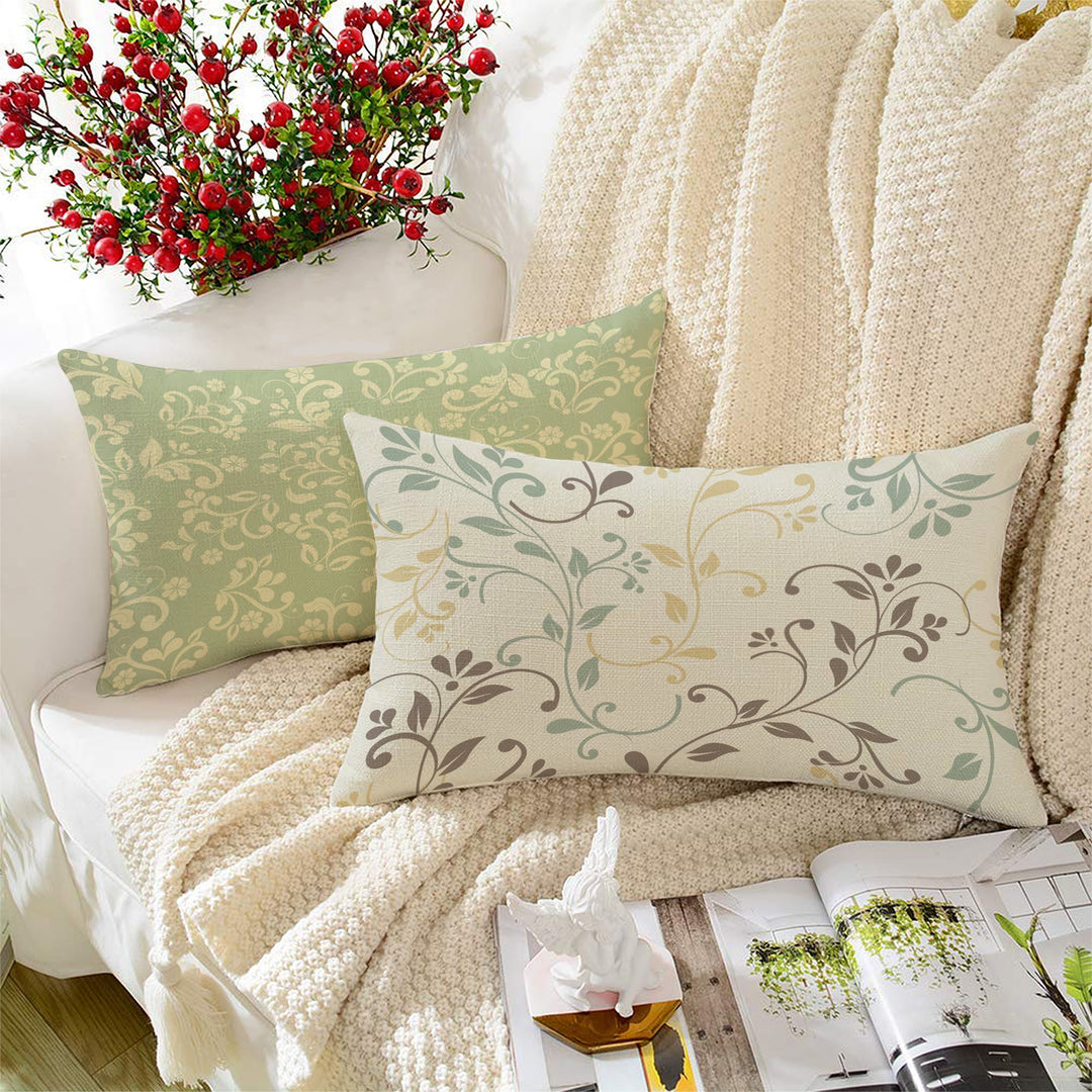 Floral Printed Canvas Cotton Rectangular Cushion Covers, Set of 2