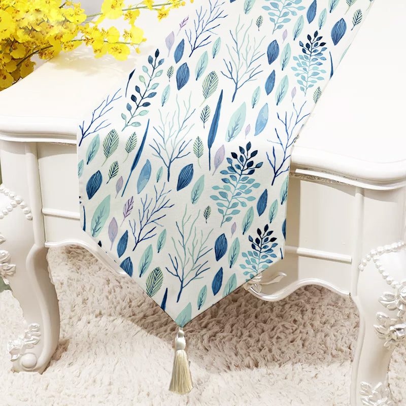 Refreshing Waterfall Exotic Canvas Table Runner for a Summery Look With Tassel