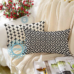 Load image into Gallery viewer, Geometric Black and White Printed Canvas Cotton Rectangular Cushion Cover, Set of 2 ( 12 x 18 Inches )
