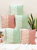 Load image into Gallery viewer, Peach & Green Floral Printed Canvas Cotton Cushion Covers, Set of 5