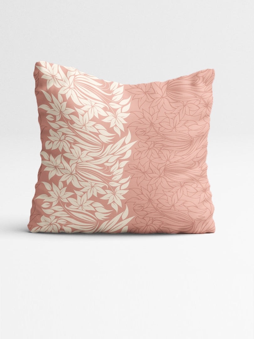 Peach & Green Floral Printed Canvas Cotton Rectangular Cushion Covers, Set of 2