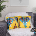 Load image into Gallery viewer, Exotic Elephant Both Sided Printed Velvet Cushion Cover with Piping (Set of 2)